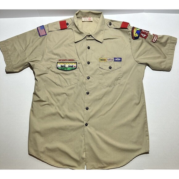 Vtg Boy Scouts of America Uniform Beige/Tan BSA SS Shirt Size Men's X-Large USA - Picture 1 of 10